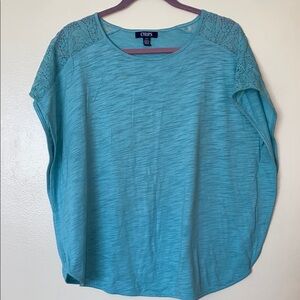 Chaps Women's Blue Lace Sleeve Top